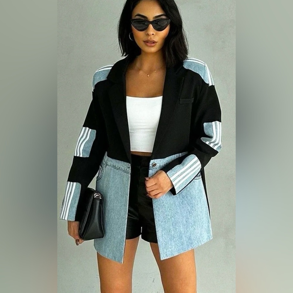 Denim Love blazer mixed media denim size medium